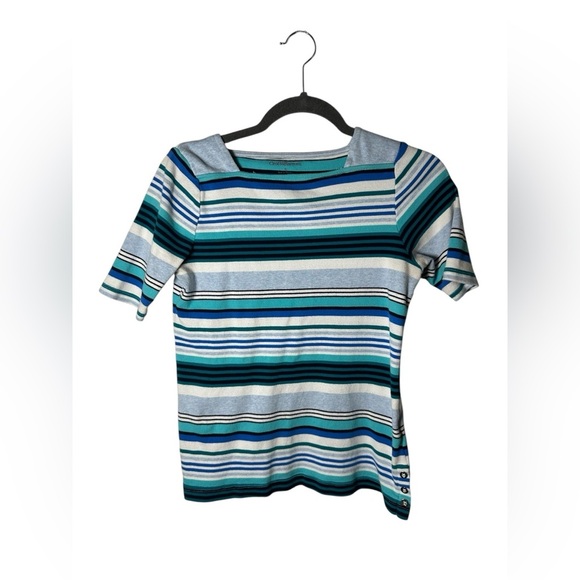 Croft & Barrow Women’s Striped Short Sleeve Top Boat Neck Blue Green Size Small - Picture 1 of 7